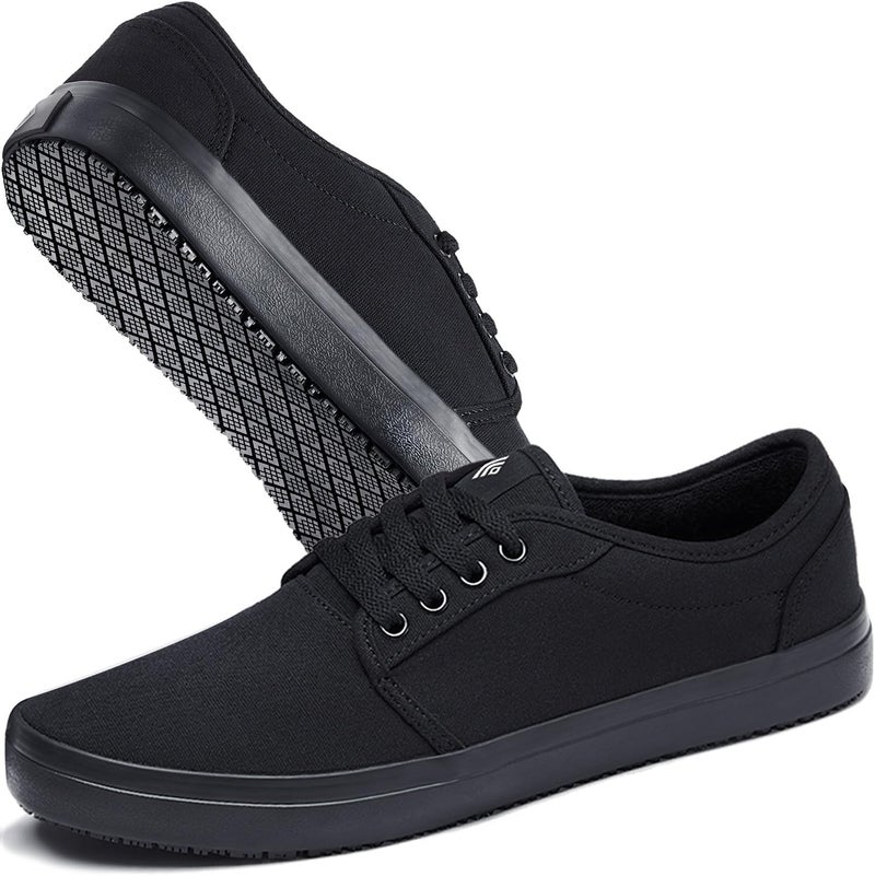 Convole Non-Slip Work Shoes, Unisex Water-Resistant Food Service Sneakers for Restaurant Server, Comfortable Black Casual Water & Oil Slip-Resistant Culinary Chef Kitchen Cook Shoes for Men & Women - Image 1